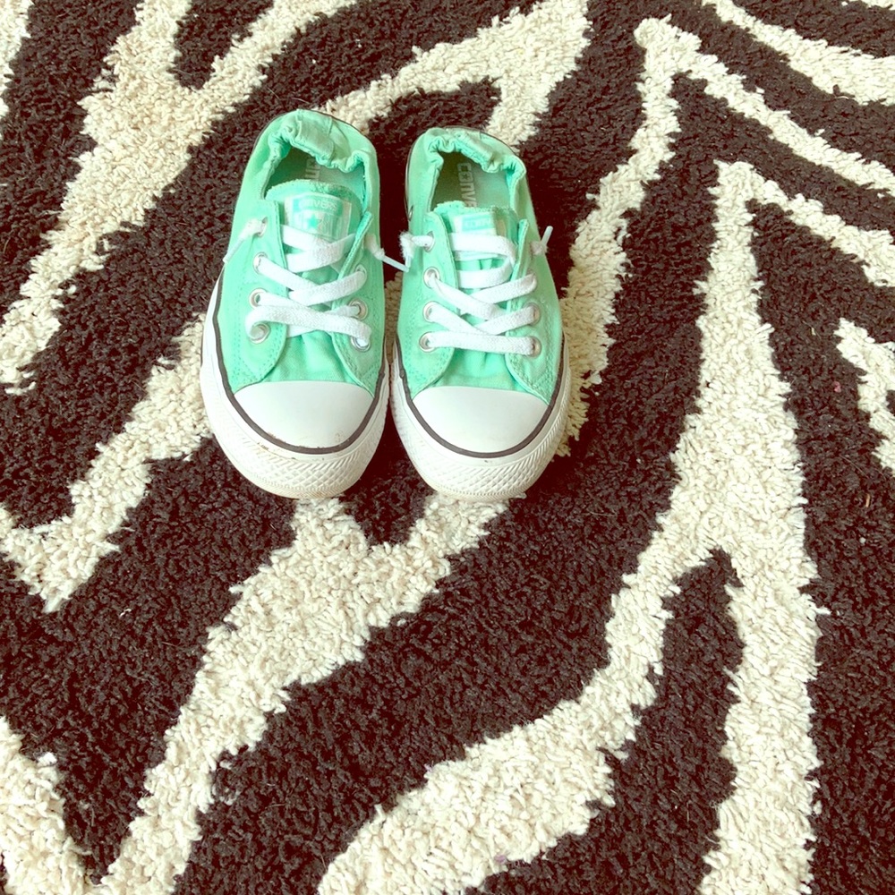 Teal converse slip ons